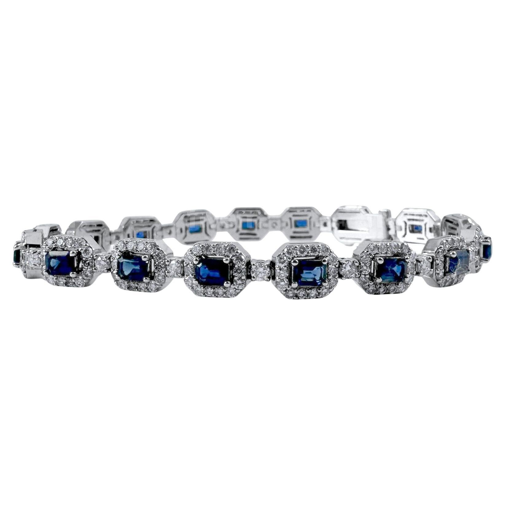 Bracciale con zaffiro e diamanti da 7,40 carati in oro bianco 18 carati in vendita