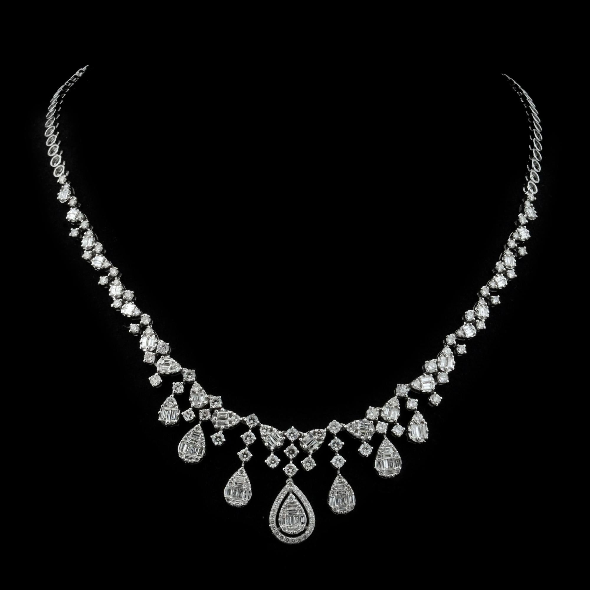 Round Cut 7.40 Carat SI Clarity HI Color Diamond Necklace 14 Karat White Gold Fine Jewelry For Sale