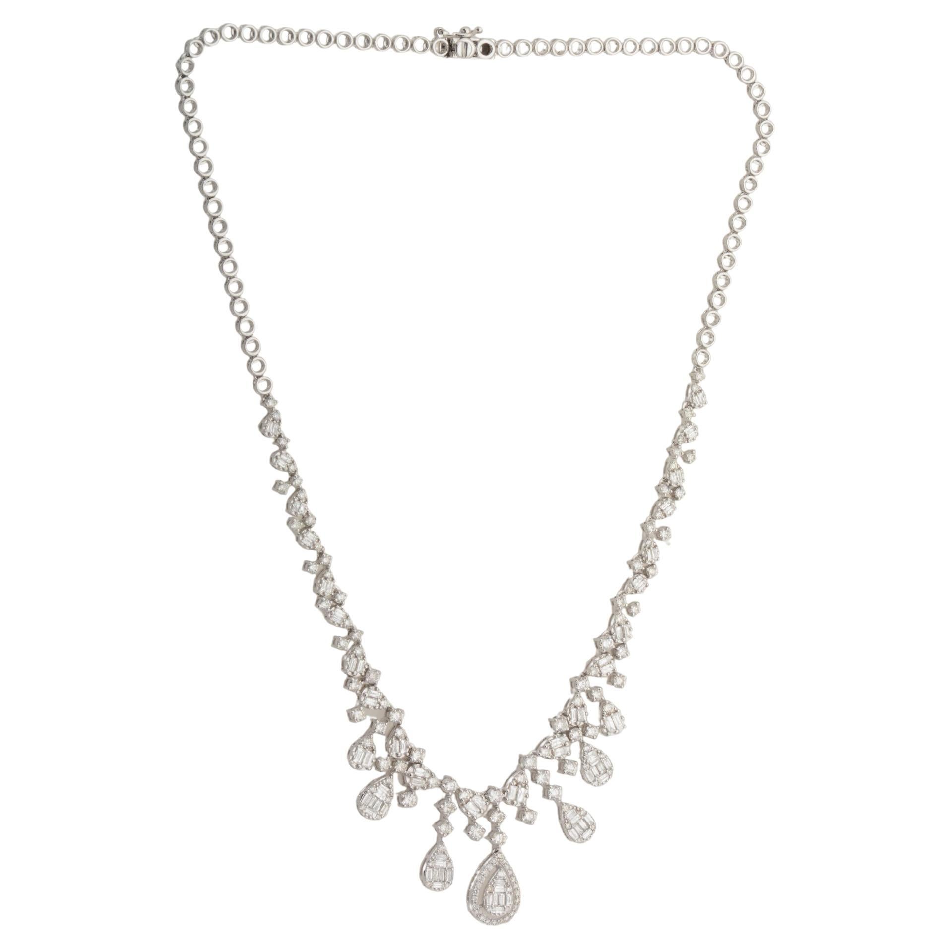 7.40 Carat SI Clarity HI Color Diamond Necklace 14 Karat White Gold Fine Jewelry For Sale