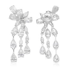 7.40 Carat SI Clarity HI Color Multi Shape Diamond 14 Karat White Gold Earrings