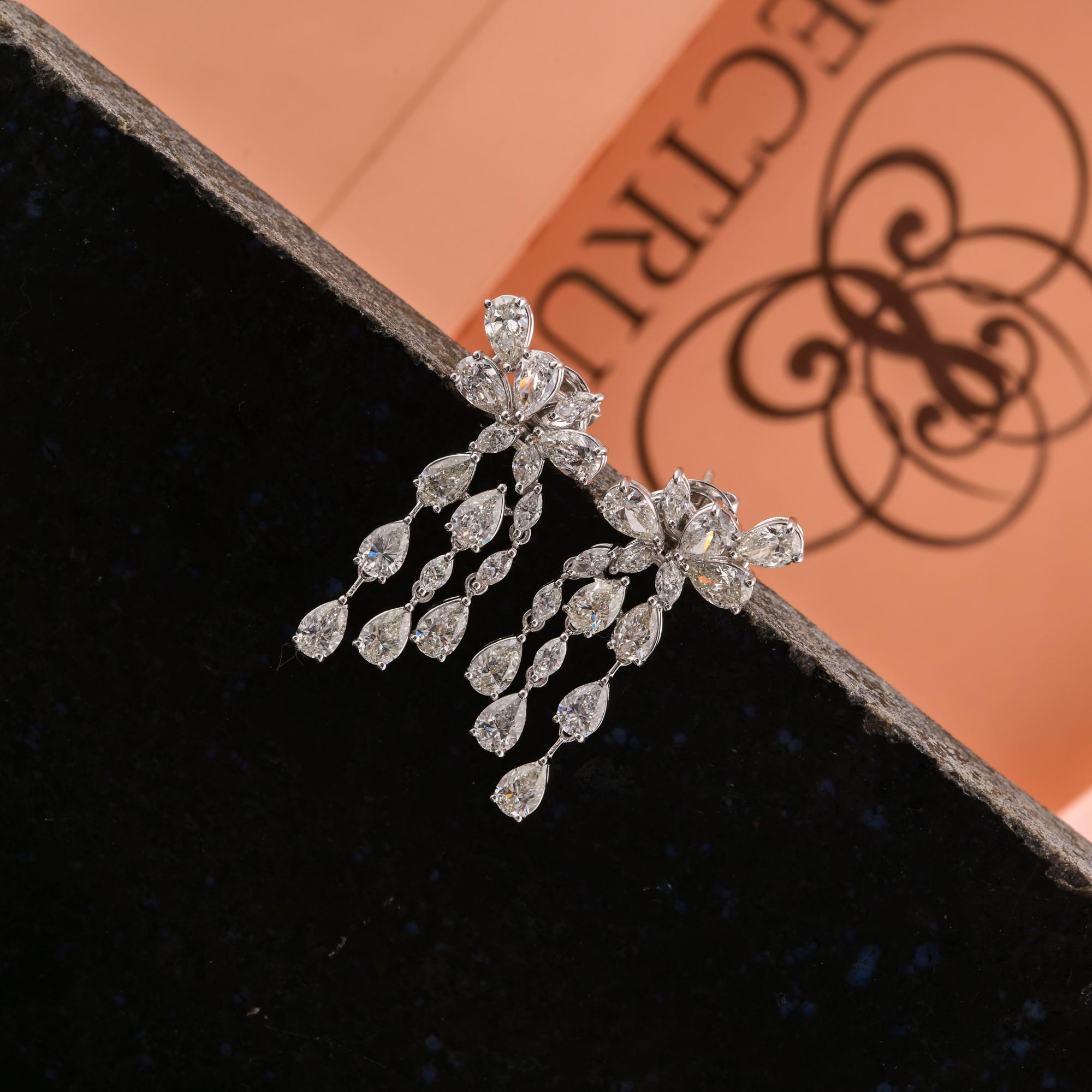 Modern 7.40 Carat SI Clarity HI Color Multi Shape Diamond 14 Karat White Gold Earrings For Sale
