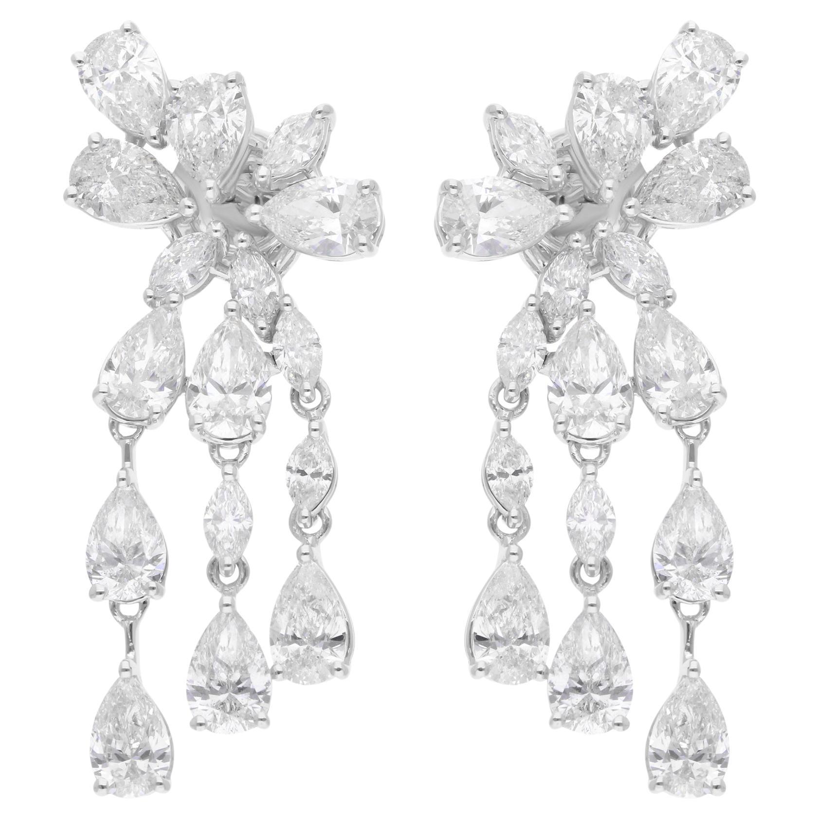 7.40 Carat SI Clarity HI Color Multi Shape Diamond 14 Karat White Gold Earrings
