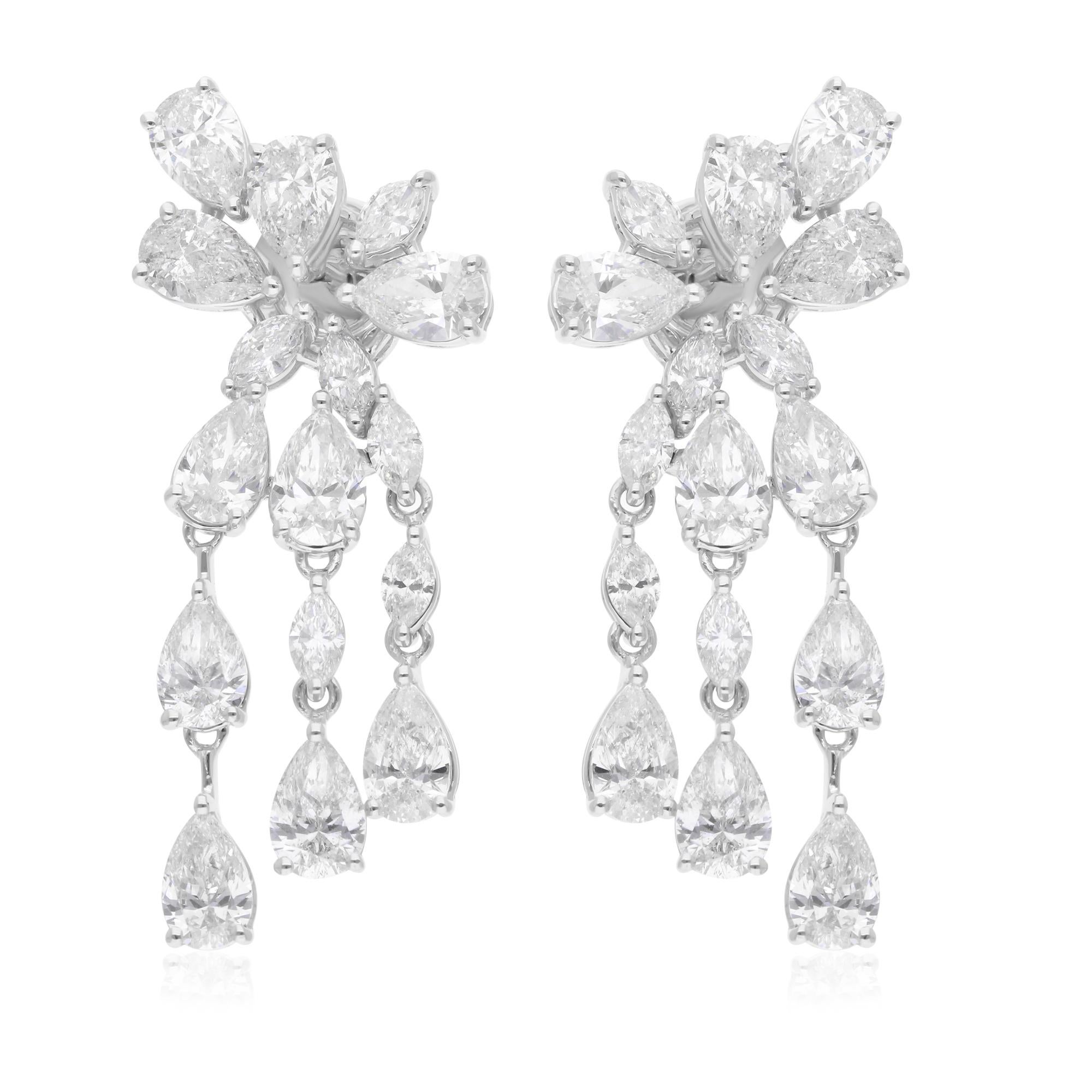7.40 Carat SI Clarity HI Color Multi Shape Diamond 14 Karat White Gold Earrings For Sale