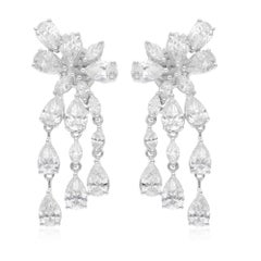 7.40 Carat SI Clarity HI Color Multi Shape Diamond 14 Karat White Gold Earrings