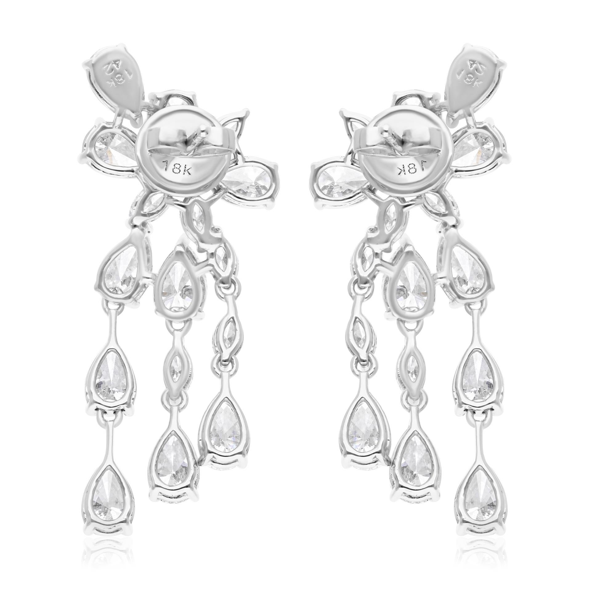 7.40 Carat SI Clarity HI Color Multi Shape Diamond 18 Karat White Gold Earrings In New Condition For Sale In Diera, Dubai