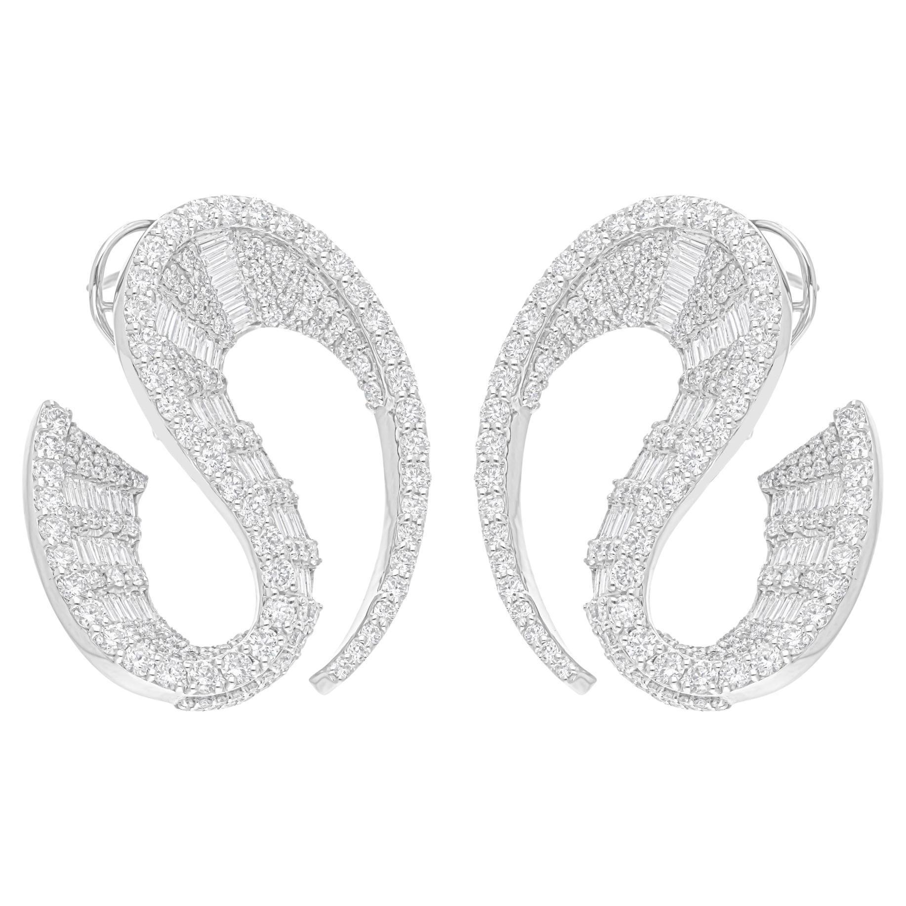 7.40 Carat SI/H Baguette Brilliant Cut Diamond Designer Earrings 18k White Gold