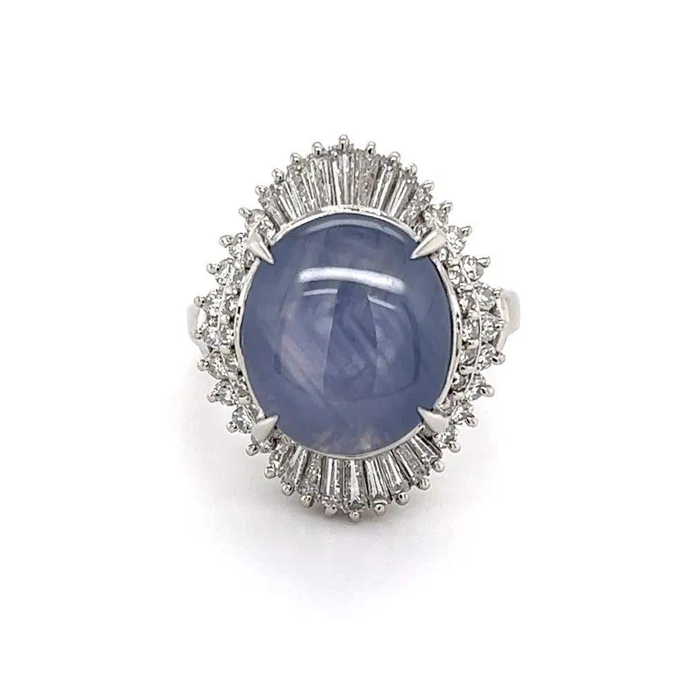 Anillo vintage de platino con zafiro estrella y diamantes de 7,40 quilates Modernista en venta