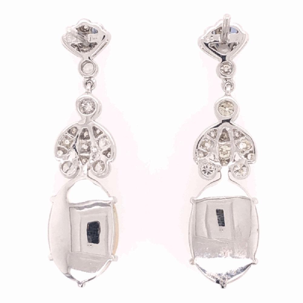 Mixed Cut 7.40 Carat White Opal and Diamond Drop Gold Earrings Estate Fine Jewelry