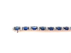 7.40 ct. t.w. Blue Sapphire and White Diamond, White Gold Tennis Bracelet