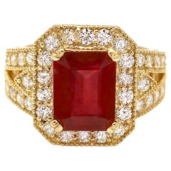 7.40 Carats Impressive Natural Red Ruby and Diamond 14K Yellow Gold Ring