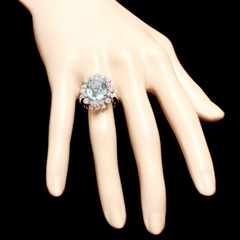 14 Karat massiver Weißgold Ring mit 7,40 Karat natürlichem Aquamarin und Diamant im Zustand „Neu“ im Angebot in Los Angeles, CA