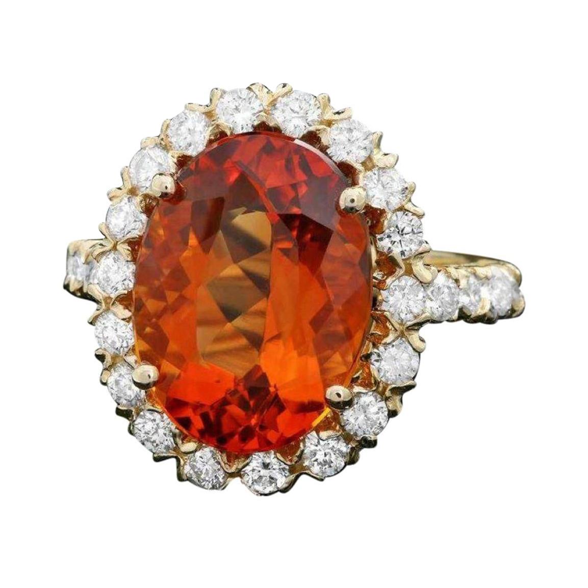 7.40 Carats Natural Citrine and Diamond 14k Solid Yellow Gold Ring For Sale