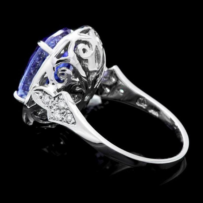 Mixed Cut 7.40 Carats Natural Tanzanite and Diamond 14K Solid White Gold Ring For Sale
