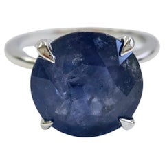 Bague en or blanc 14 carats avec saphir naturel de forme ronde de 7,40 carats