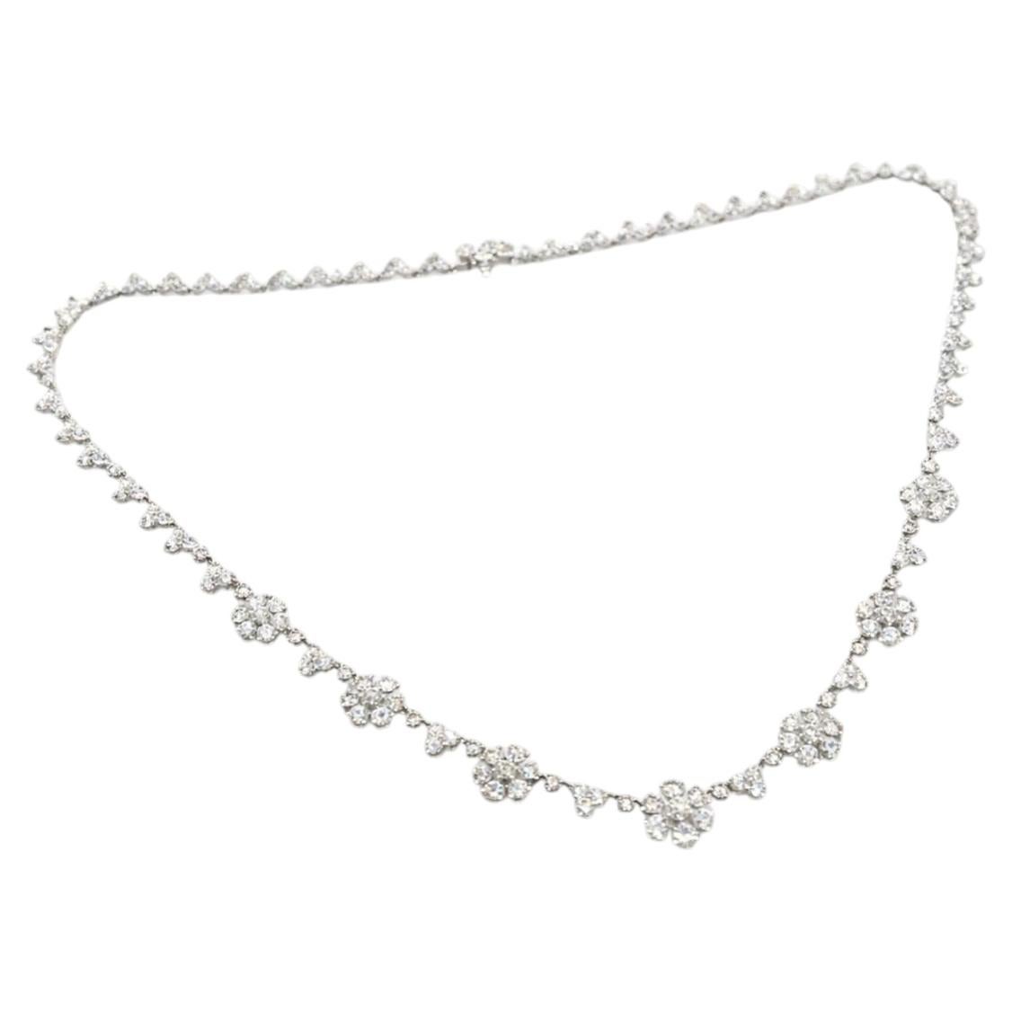 7.40 CT Diamond Floral Necklace 18K White Gold Graduated