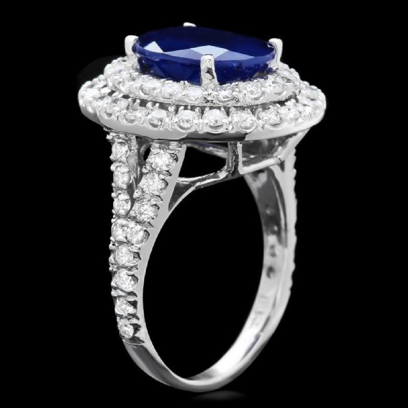 7,40 Karat exquisiter natürlicher blauer Saphir und Diamant 14K massiver Weißgold Ring (Gemischter Schliff) im Angebot