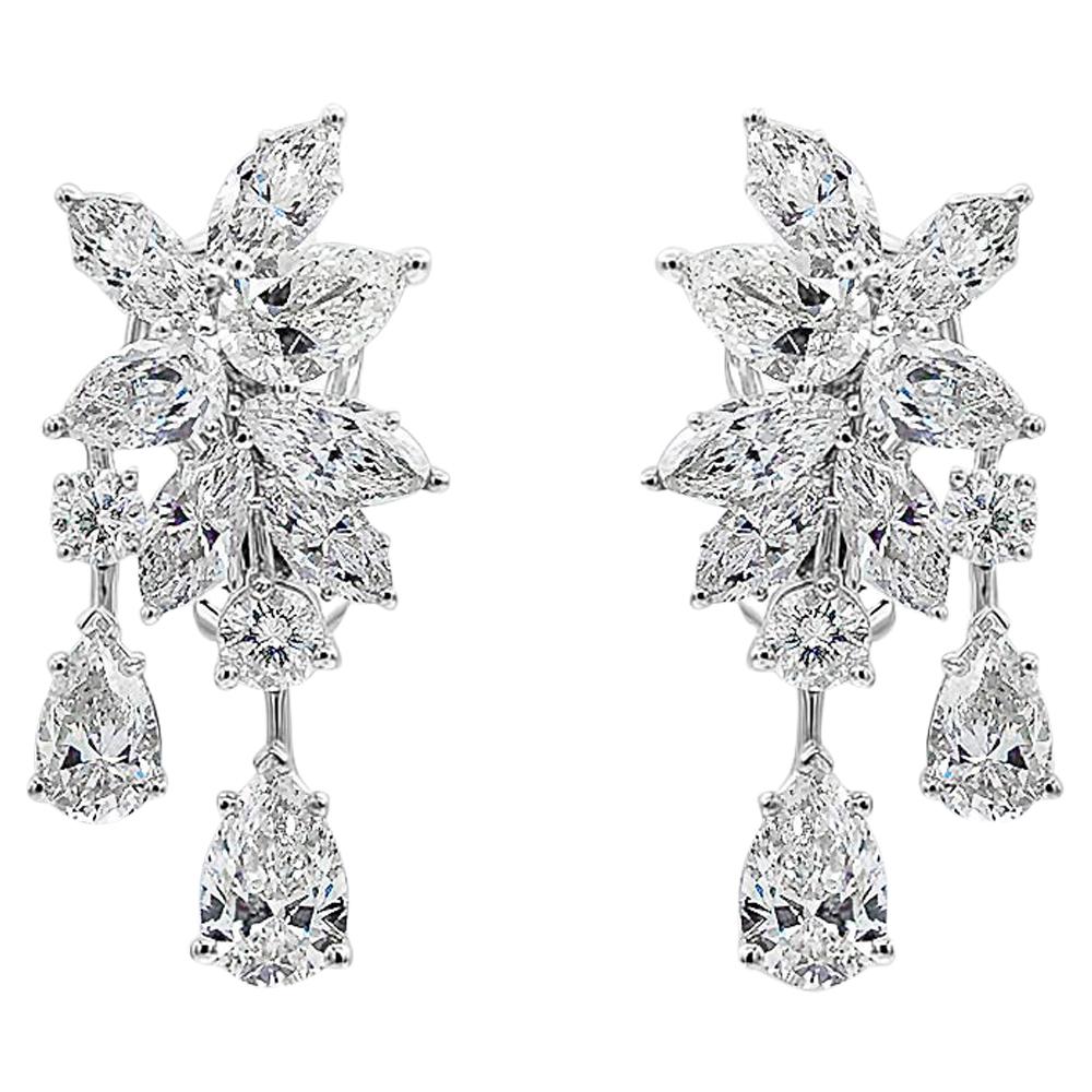 Roman Malakov 7.45 Carats Total Mixed Cut Diamond Dangle Cluster Drop Earrings