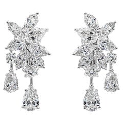 7.41 Carat Cluster Diamond Drop Earrings in 18 Karat White Gold