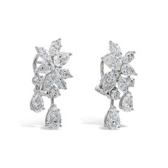 Roman Malakov 7.45 Carats Total Mixed Cut Diamond Dangle Cluster Drop Earrings