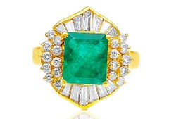 7.41 Carat Colombian Emerald and Diamond Pendant, Earring and Ring 18K Gold Set