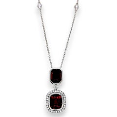 7.41 Carat Garnet Round Diamond White Gold Necklace