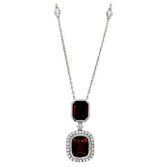7.41 Carat Garnet Round Diamond White Gold Necklace