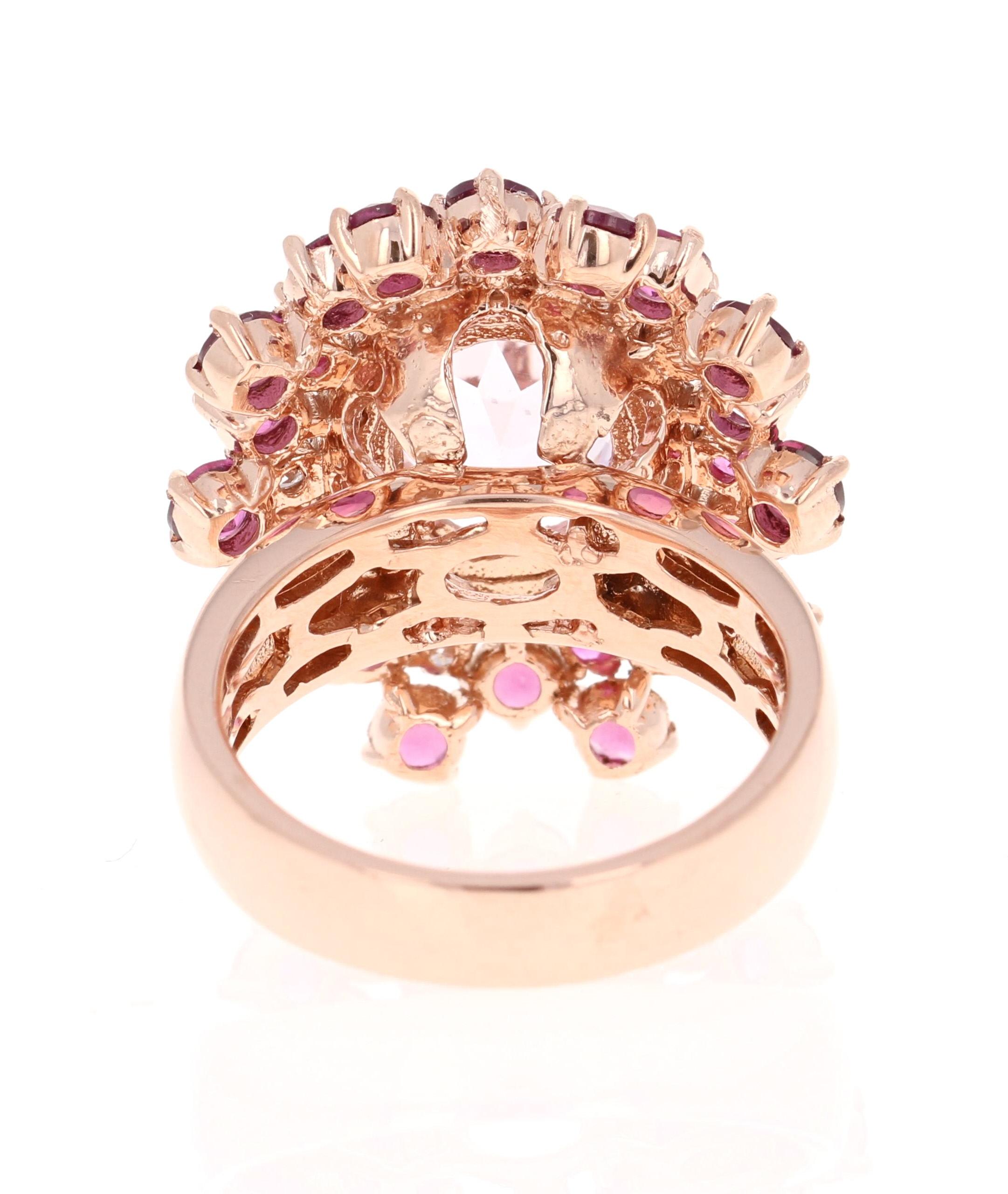 Oval Cut Kunzite Sapphire Diamond Rose Gold Cocktail Ring For Sale