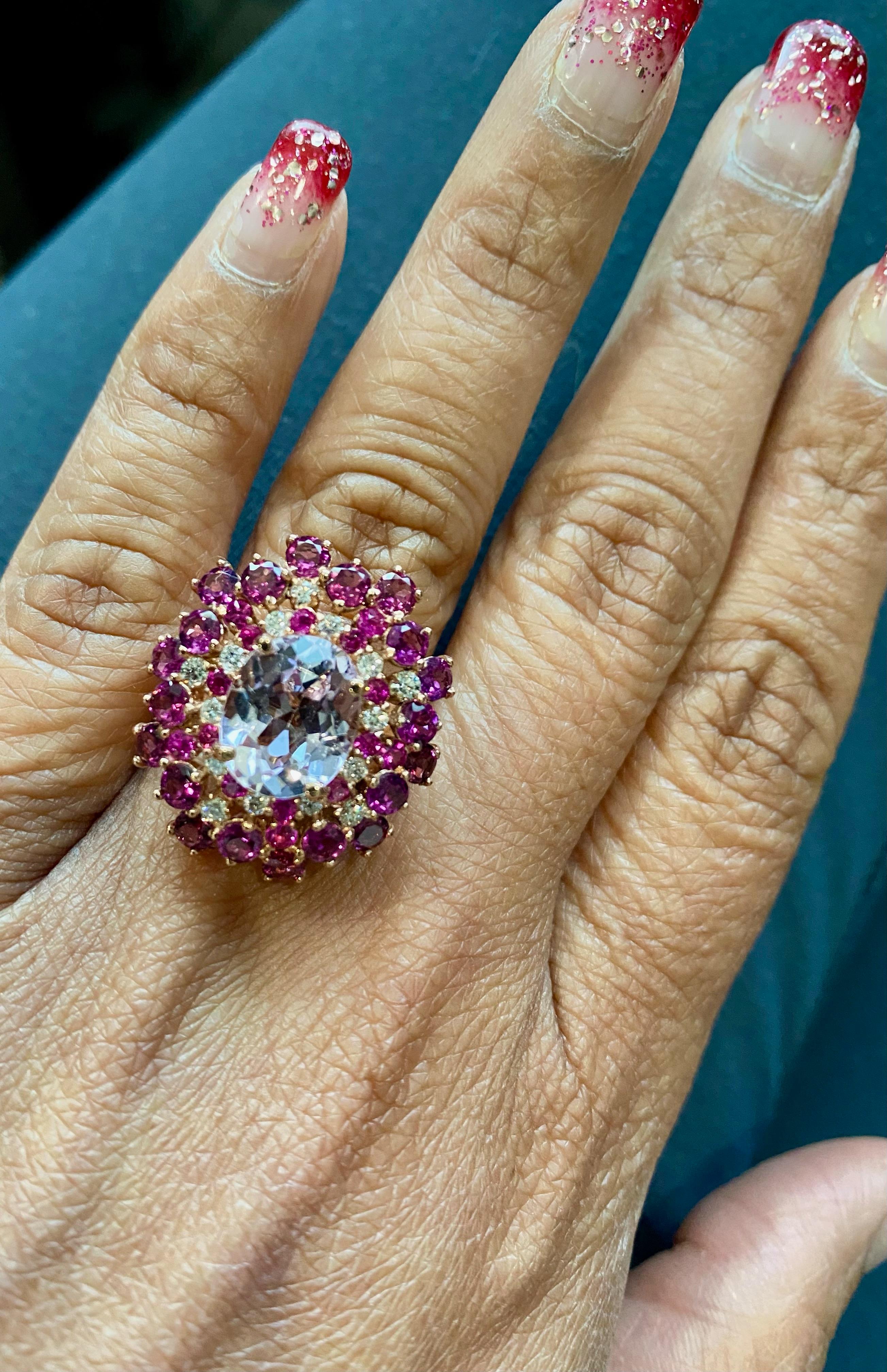 Women's Kunzite Sapphire Diamond Rose Gold Cocktail Ring For Sale