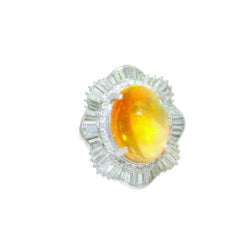 7.41 Carat Mexican Fire Opal Diamond Platinum Double Halo RIng