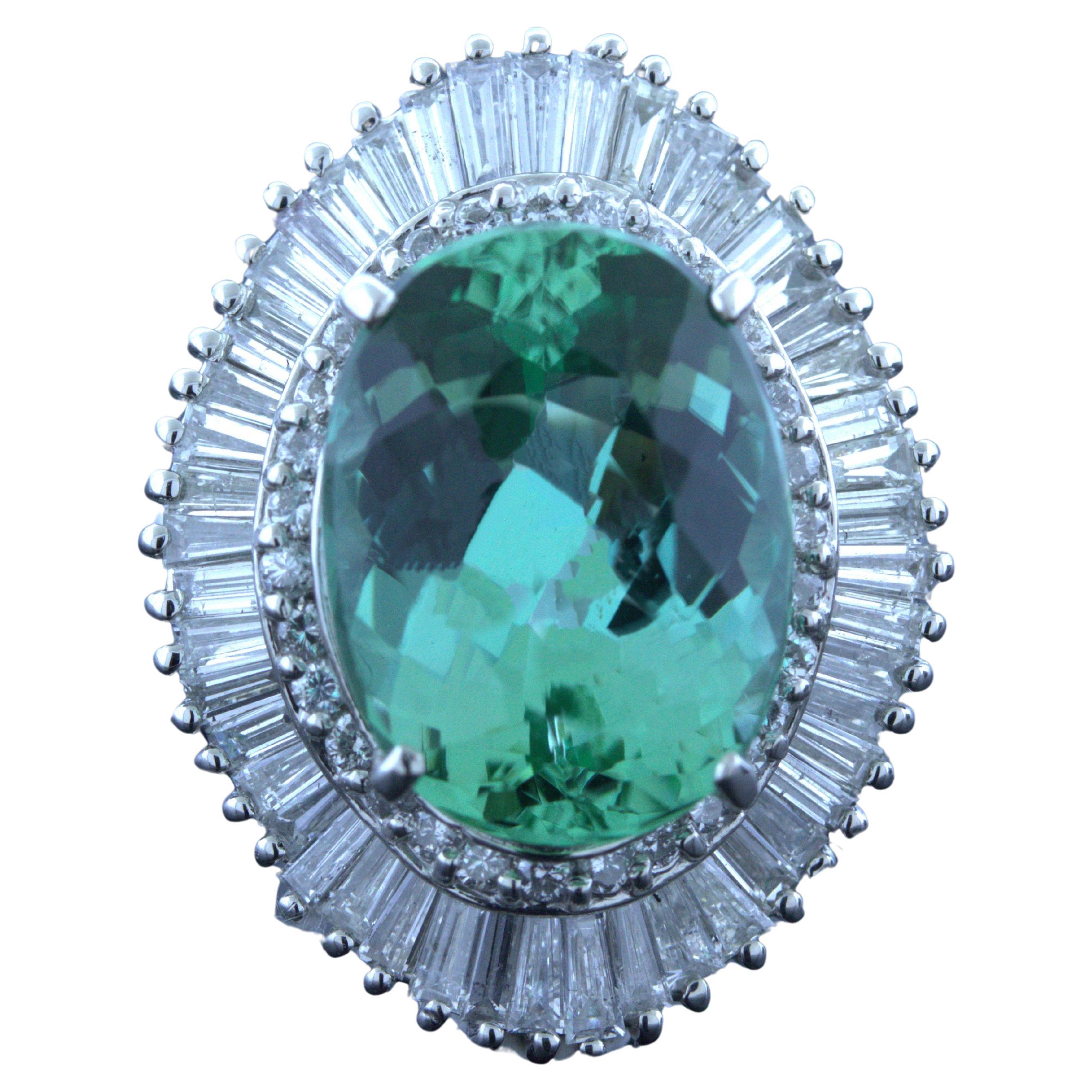 7.41 Carat Mint-Tourmaline Diamond Platinum Ring For Sale