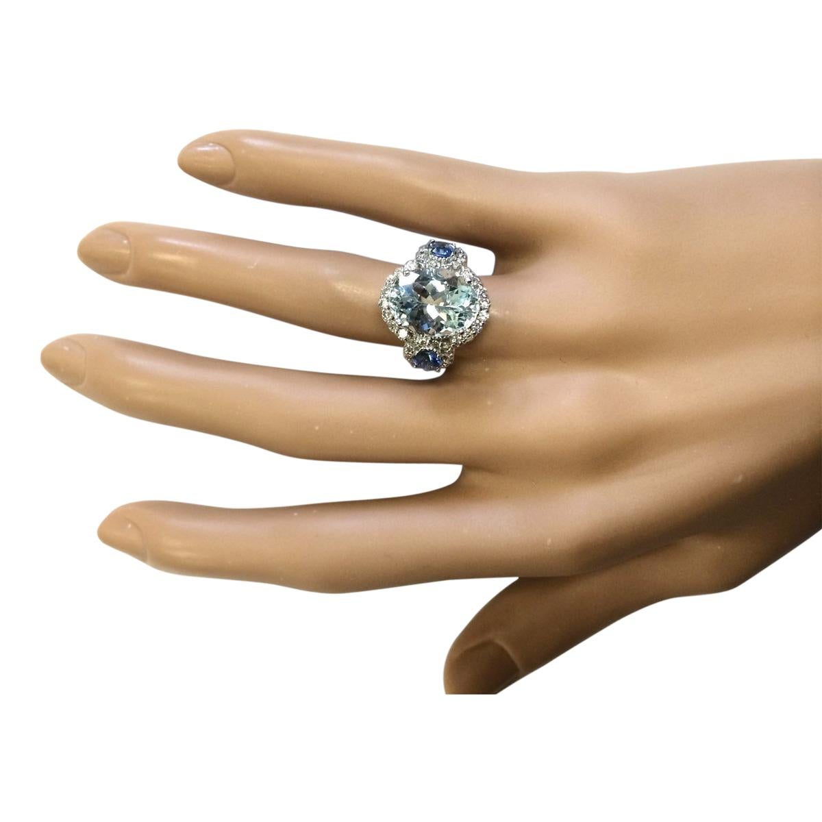 Oval Cut Aquamarine Sapphire Diamond Ring In 14 Karat White Gold  For Sale