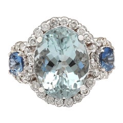 Aquamarine Sapphire Diamond Ring In 14 Karat White Gold