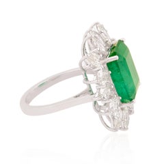7.41 Carat Zambian Emerald Cocktail Ring 3.40 Carat Pear Diamond 14k White Gold