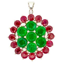 Vintage 7.41 Ct Emerald, 6.94 Ct Ruby & 0.2 Ct Diamond studded Statement Pendant