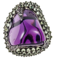 Manpriya B 74.140 carat Amethyst Tumble Peridot Diamond Statement Earrings