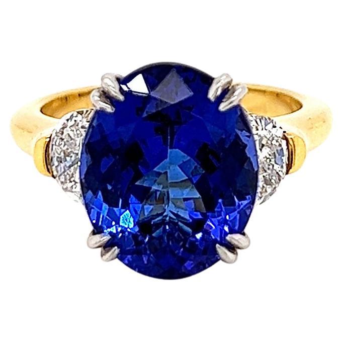 7.41 Total Carat Tanzanite and Diamond Three Stone Ladies Ring