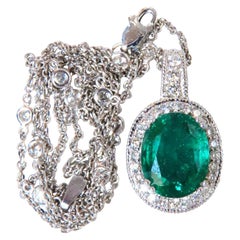 7.41ct Natural Emerald Diamonds Necklace 14kt Station & Solitaire