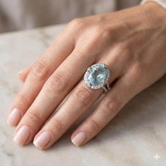 7.41ct Vivid Neon Blue-Green Natural Paraiba Tourmaline RING 18K Gold