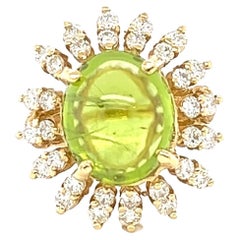 7.42 Carat Cabochon Peridot Diamond 14 Karat Yellow Gold Ring