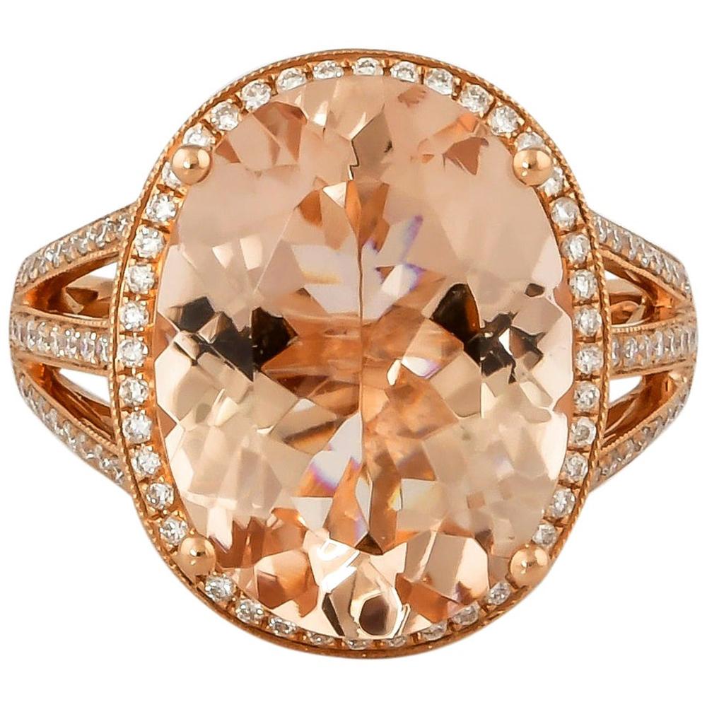 7.4 Carat Morganite Ring in 18 Karat Rose Gold with Diamond