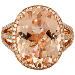 Bague en or rose 18 carats avec diamants et morganite de 7,4 carats