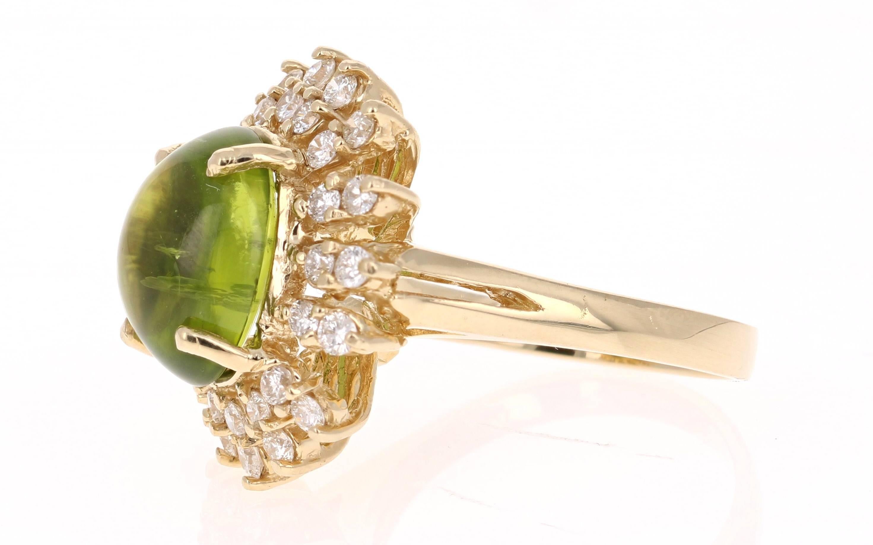 Art Deco 7.42 Carat Peridot Diamond Ring 14 Karat Yellow Gold