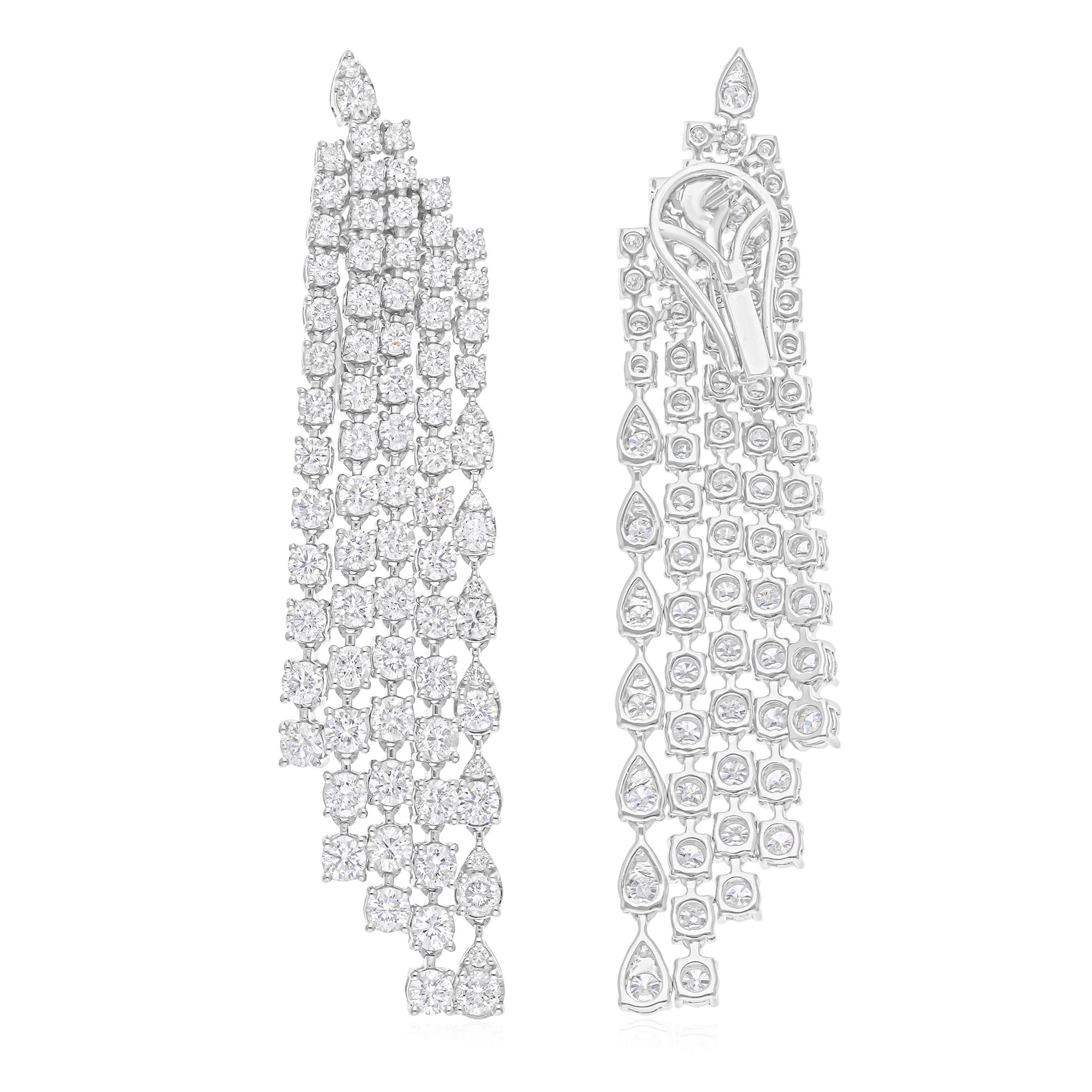 Taglio misto Orecchini a lampadario con diamanti tondi da 7,42 carati SI/H Gioielli in oro bianco 14 carati in vendita