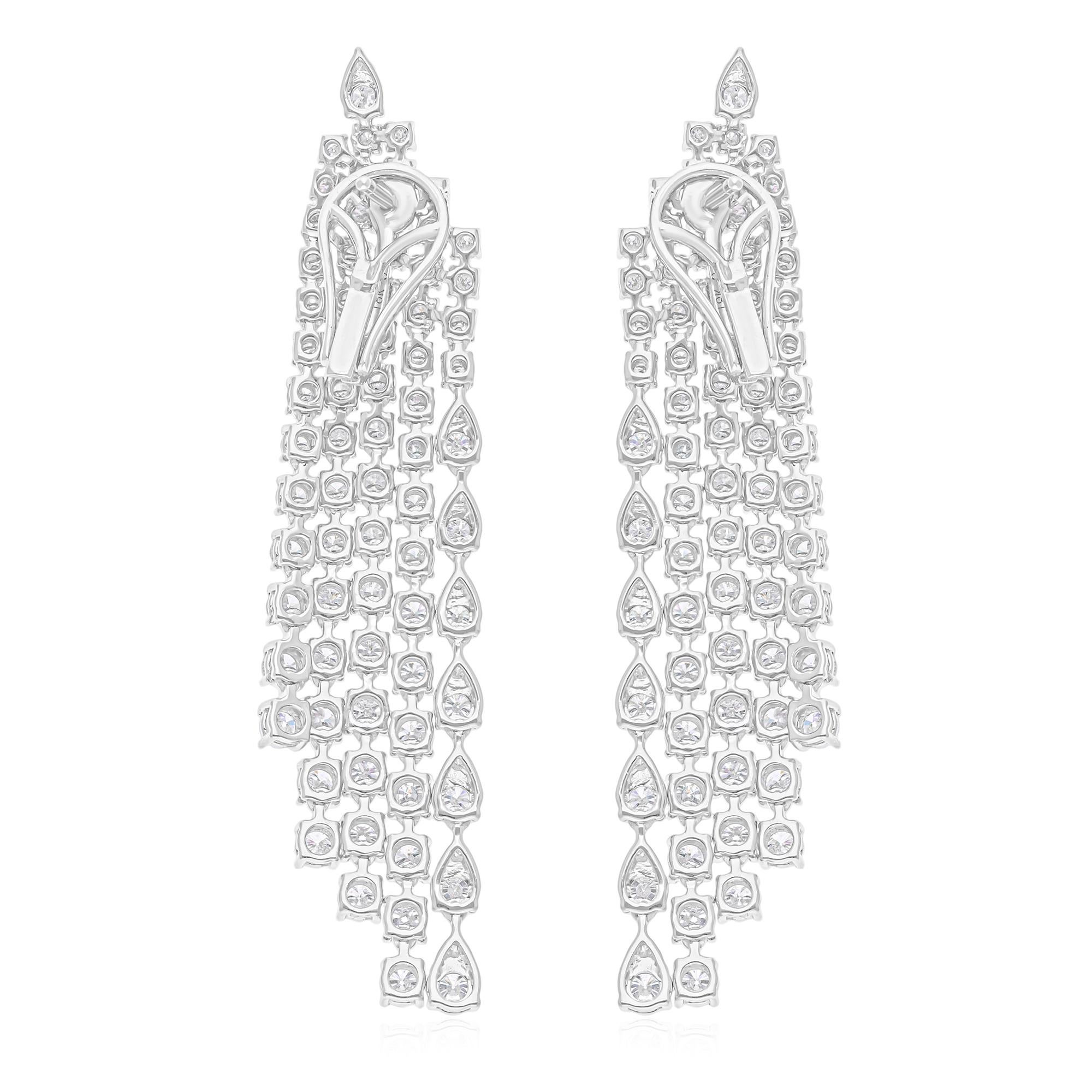 Boucles d'oreilles chandelier en or blanc 18 carats avec diamants ronds de 7,42 carats SI/H Neuf - En vente à Diera, Dubai