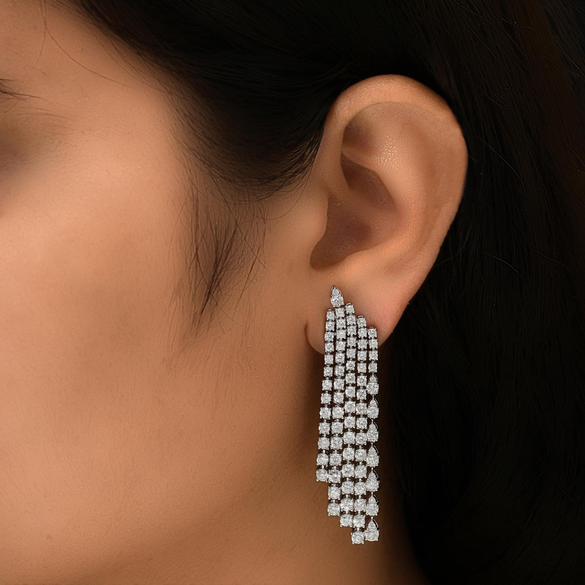 Boucles d'oreilles chandelier en or blanc 18 carats avec diamants ronds de 7,42 carats SI/H Pour femmes en vente