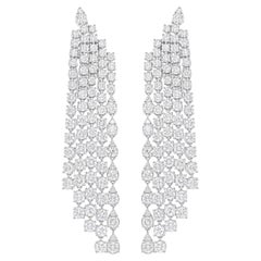 Boucles d'oreilles chandelier en or blanc 18 carats avec diamants ronds de 7,42 carats SI/H