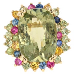 Anillo de cóctel de oro amarillo con turmalina y zafiro multicolor de 7,42 quilates