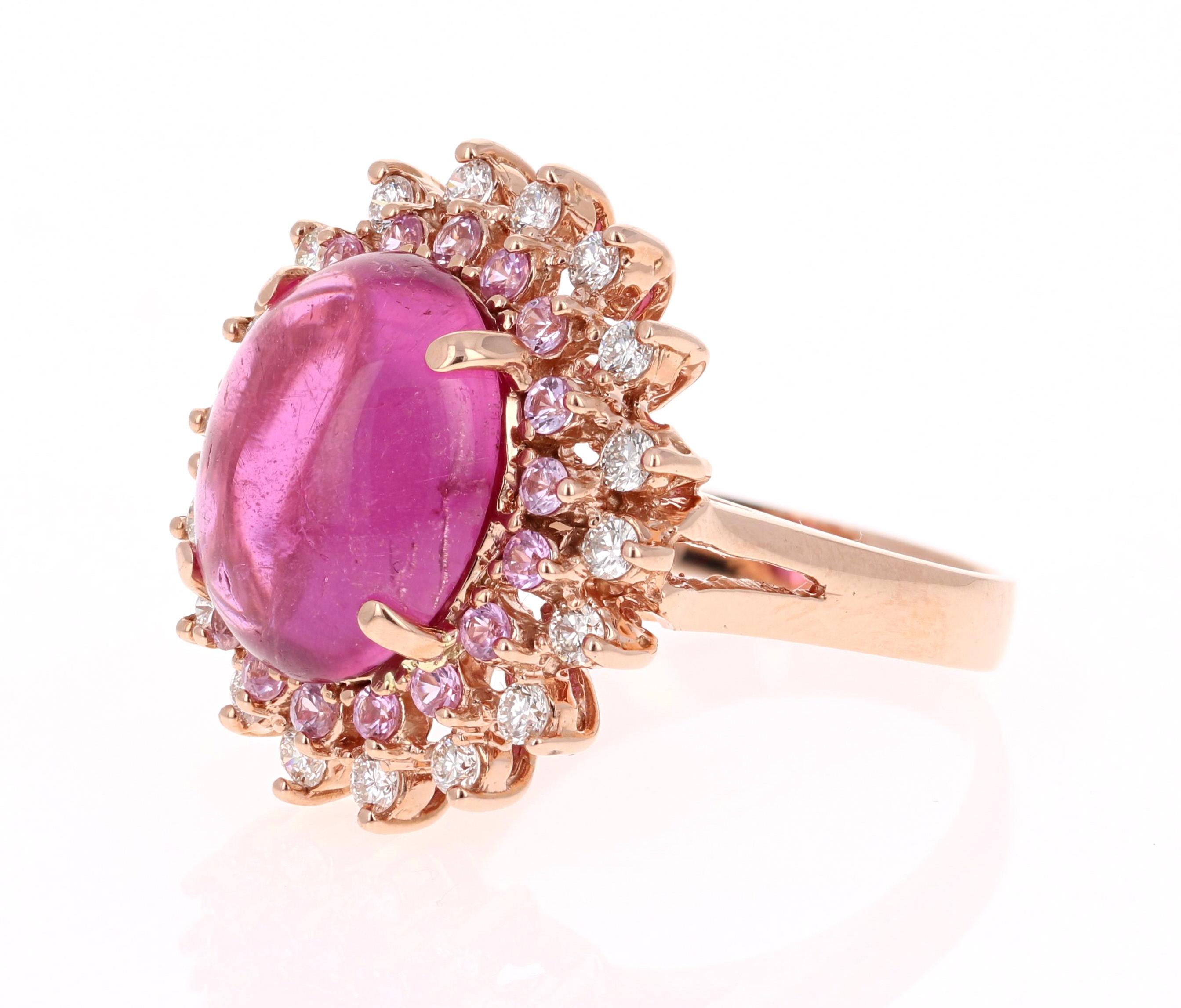 Contemporary 7.42 Carat Tourmaline Pink Sapphire Diamond 14 Karat Rose Gold Ring
