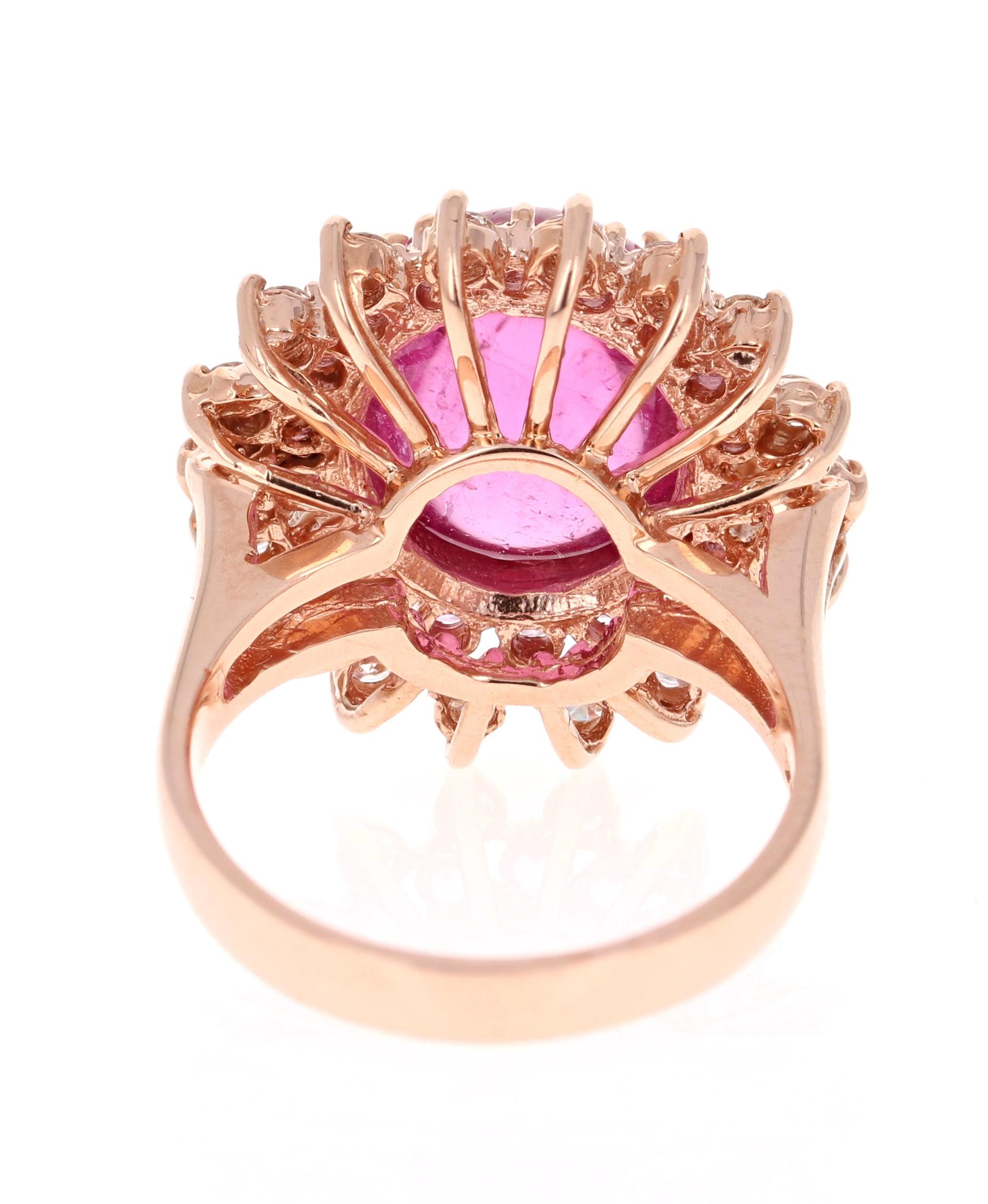 Anillo de cóctel de oro rosa con zafiro rosa y diamante turmalina de 7,42 quilates Corte oval en venta