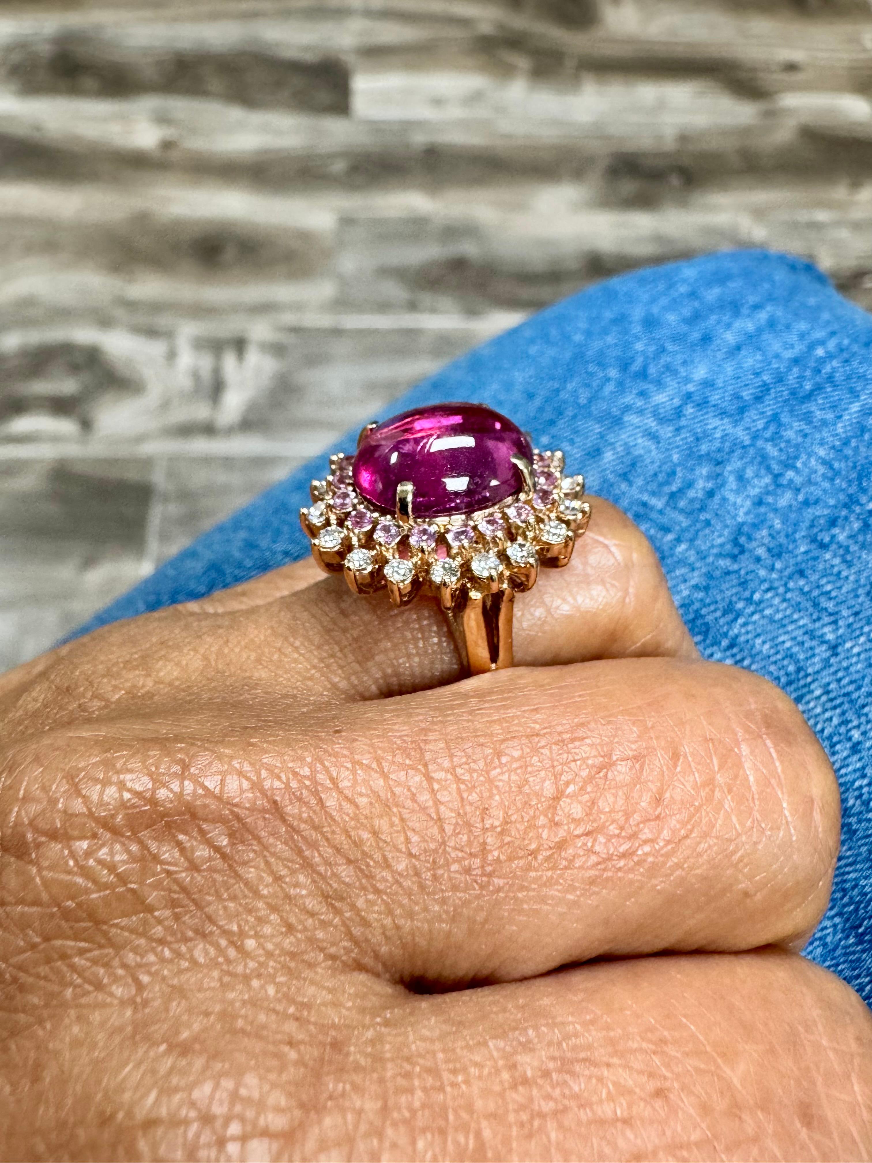 Bague cocktail en or rose, saphir rose et diamants avec tourmaline de 7,42 carats en vente 3